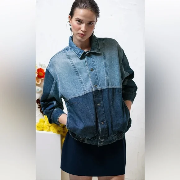 Favorite Daughter Two-Tone Blue Beacon Denim Jacket XS new - Picture 2 of 6